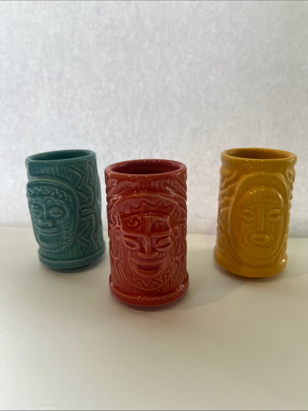 Disney Set of 3 Tiki Shot Glasses — Teal, Coral, Mustard